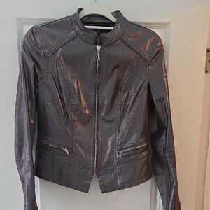 White House Black Market Women’s Metallic Silver Zip Front Jacket
